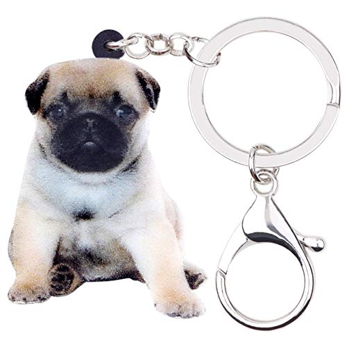 DUOWEI Cute Mops Hund Schlüsselanhänger Acryl Haustiere Schlüsselring Handtasche Dekoration für Frauen Mädchen Charme Geschenke (Bräunen) von DUOWEI