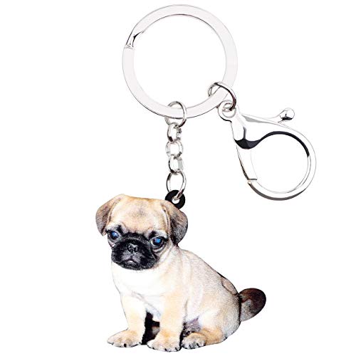 DUOWEI Cute Mops Hund Schlüsselanhänger Acryl Haustiere Schlüsselring Handtasche Dekoration für Frauen Mädchen Charme Geschenke (Leinen) von DUOWEI