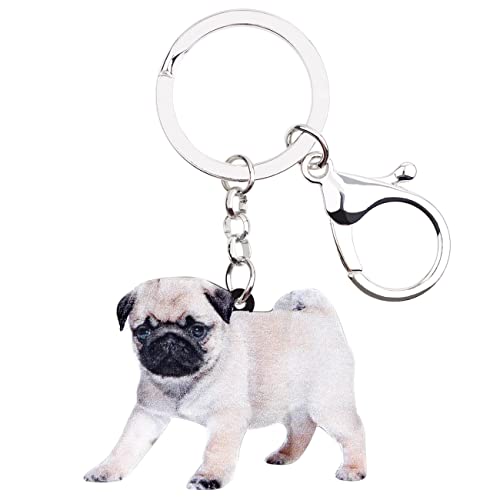 DUOWEI Cute Mops Hund Schlüsselanhänger Acryl Haustiere Schlüsselring Handtasche Dekoration für Frauen Mädchen Charme Geschenke (Salz) von DUOWEI