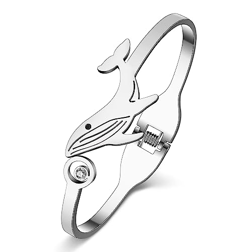 DUOWEI Cute Octopus Whale Armband Delfin Armbänder 18K Gold Edelstahl Schmuck Charms Meerestiere Zubehör Geschenke für Damen Mädchen (Silberner Wal) von DUOWEI