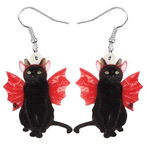 DUOWEI Acryl Halloween Schwarz Totenkopf Katze Ohrringe Baumeln Schmuck für Damen Mädchen Geschenke Dekoration (Rot) von DUOWEI