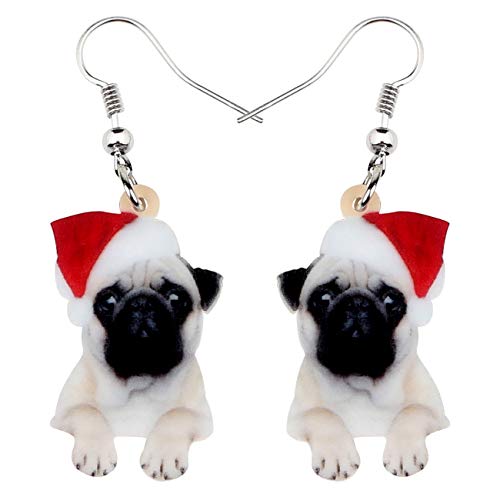 DUOWEI Süße Acryl Weihnachten Mops Ohrringe Haustier Hund Baumeln Schmuck für Damen Kinder Teens Geschenke (Weiß) von DUOWEI