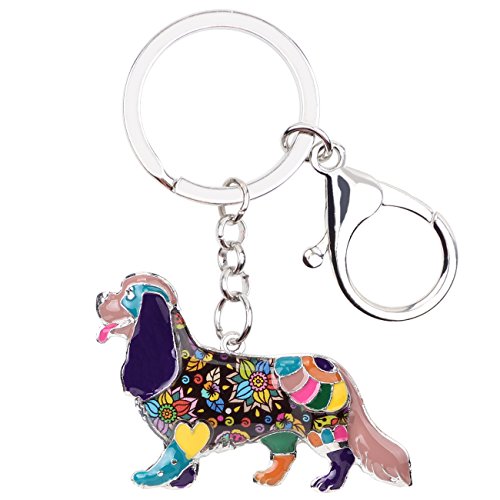 DUOWEI Emaille-Schlüsselanhänger Cavalier King Charles Spaniel, Haustier-Schlüsselanhänger, Handtaschen-Charm, Geschenke für Frauen und Mädchen - Violett - Medium von DUOWEI