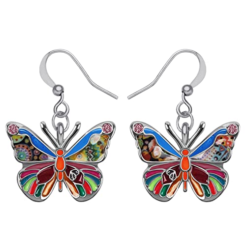 DUOWEI Emaille Schmetterling Ohrringe baumeln für Frauen Mädchen Drop Sommer Frühling Butterfly Earring Schmuck Geschenke (Blumig) von DUOWEI