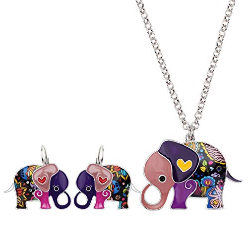 DUOWEI Emaille Süß Anime Elefant Schmuck Sets Elefant baumeln Ohrringe Halskette Anhänger Charme Geburtstag Geschenke für Frauen Mädchen Teens (Lila) von DUOWEI