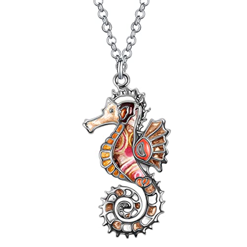 DUOWEI Emaille Tentakel Oktopus Halskette Ozean Tiere Anhänger für Frauen Mädchen Charms Ozean Schmuck Geschenke (Erdnuss Seepferdchen) von DUOWEI