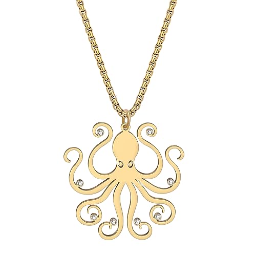 DUOWEI Emaille Tentakel Oktopus Halskette Ozean Tiere Anhänger für Frauen Mädchen Charms Ozean Schmuck Geschenke (Oktopus Gold) von DUOWEI