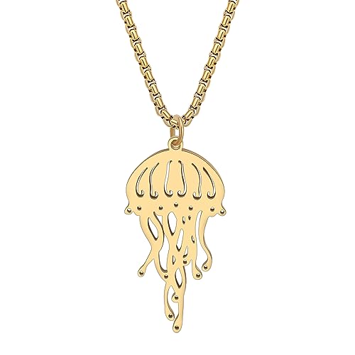 DUOWEI Emaille Tentakel Oktopus Halskette Ozean Tiere Anhänger für Frauen Mädchen Charms Ozean Schmuck Geschenke (Qualle Gold) von DUOWEI