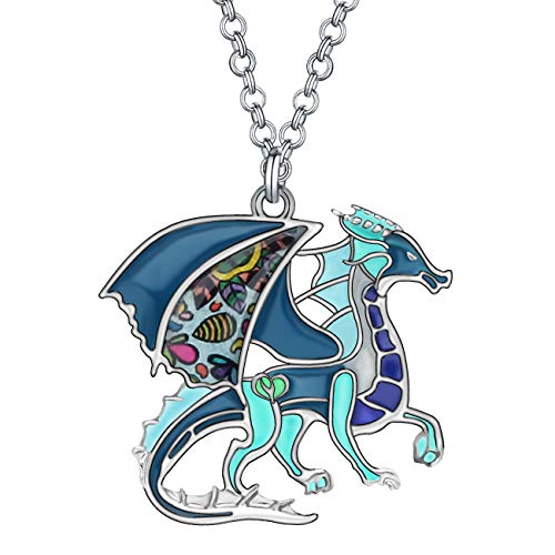 DUOWEI Emaille Welsh Dragon Halskette Emaille Fantasy Drache Schmuck Neuheit Geschenke für Frauen Mädchen (Blau) von DUOWEI