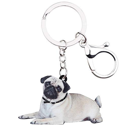 DUOWEI Cute Mops Hund Schlüsselanhänger Acryl Haustiere Schlüsselring Handtasche Dekoration für Frauen Mädchen Charme Geschenke (Weiß) von DUOWEI