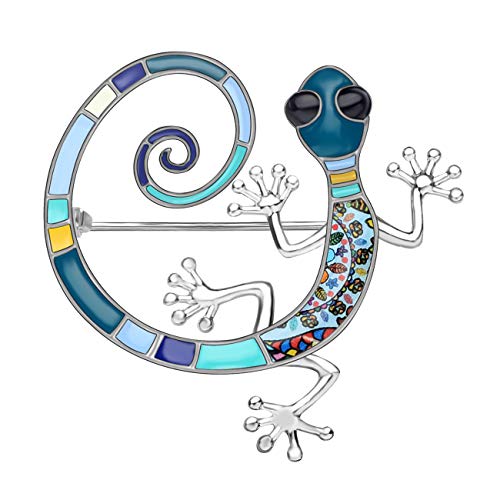 DUOWEI Süß 6 Farben Süß Floral Emaille Gecko Eidechse Brosche Pin Reptil Tier Sammlung Schmuck Geschenke (Blau) von DUOWEI