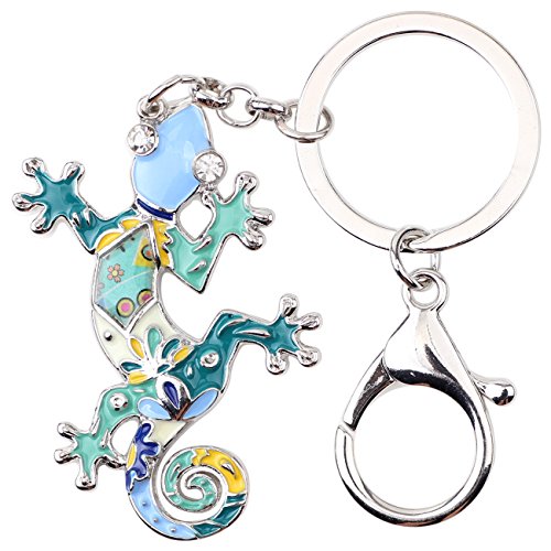 DUOWEI Gecko Eidechse Schlüsselanhänger Süß Geschenke Schlüsselringe für Frauen Mädchen Handtasche Charme (Blau) von DUOWEI