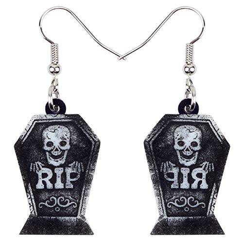 DUOWEI Halloween RIP Totenkopf Grab Ohrringe Neuheit Tombstone Schmuck Party Geschenk für Frauen Mädchen (Schwarz) von DUOWEI