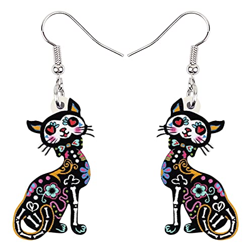 DUOWEI Acryl Halloween Schwarz Totenkopf Katze Ohrringe Baumeln Schmuck für Damen Mädchen Funky Geschenke Dekoration (Schwarz) von DUOWEI