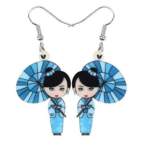 DUOWEI Acryl Anime Cute Japanisch Stil Kimono Puppe Ohrringe Charms Dangle Schmuck Geschenke für Damen Frauen Teenager Mädchen (Blau) von DUOWEI