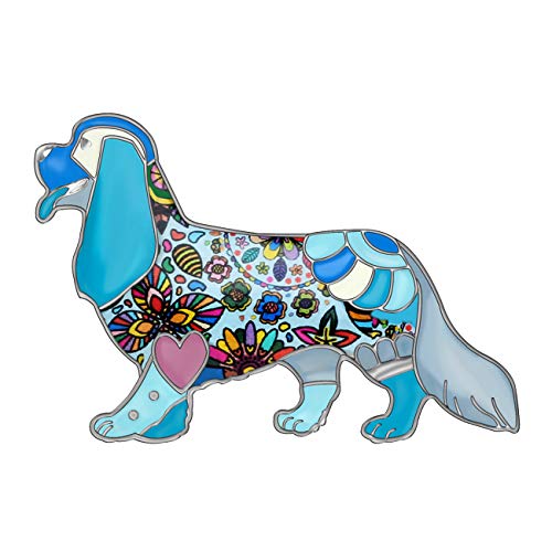 DUOWEI Metall Emaille Strass Dobermann Hund Brosche Multicolor Anstecknadel Haustier Anstecknadel Kleidung Schal Frauen Teenager Schmuck Neuheit Geschenk (Blauer Cavalier King Charles Spaniel) von DUOWEI