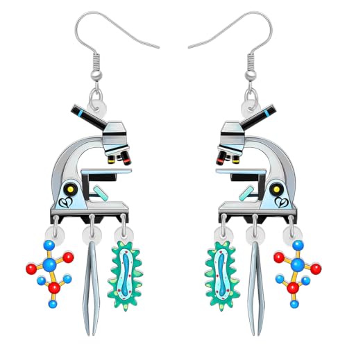 DUOWEI Lustige Labor Mikroskop Lehrer Wissenschaft Ohrringe Hängend Biologie Chemie Lehrer Anerkennung Schmuck Geschenke für Damen Mädchen Studenten Zurück zu Schule Zubehör (Beige) von DUOWEI
