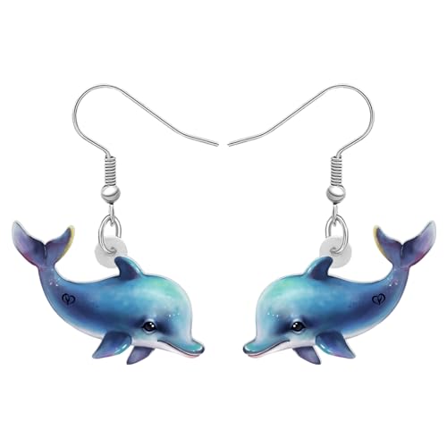 DUOWEI Neuheit Großer Weißer Hai Acryl Ohrringe Anime Qualle Schildkröte Baumeln Schmuck Meerestiere Geschenke (Delfin C) von DUOWEI
