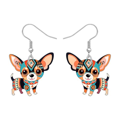 DUOWEI Niedliche Boho Chihuahua Ohrringe Hängend, Acryl Bunte Bohemian Style Design Einzigartige Haustiere Welpe Tier Schmuck Hund Mama Geschenke für Damen Mädchen Hundeliebhaber Besitzer (Braun) von DUOWEI