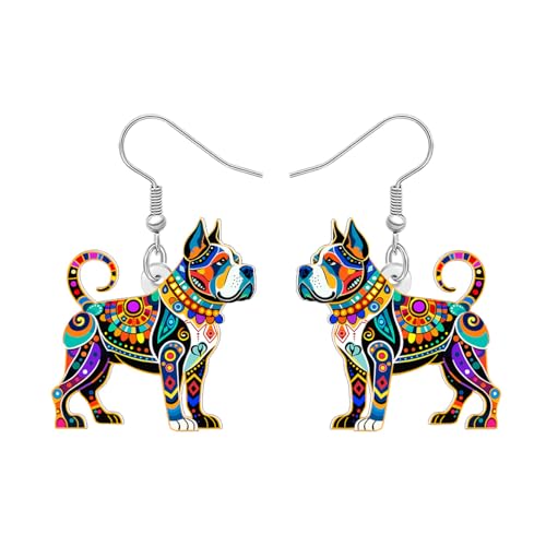 DUOWEI Niedliche Boho Pit Bull Ohrringe Hängend, Acryl Buntes Bohemia Design Einzigartige Haustiere Welpe Tier Schmuck Hund Mama Geschenke für Damen Mädchen Hundeliebhaber Besitzer (Multi) von DUOWEI