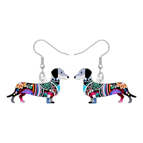 DUOWEI Niedliche Boho Weiner Dackel Ohrringe Hängend, Acryl Bunte Bohemia Design Einzigartige Haustiere Welpe Tierschmuck Hund Mama Geschenke für Damen Mädchen Hundeliebhaber Besitzer Zubehör (Grau) von DUOWEI