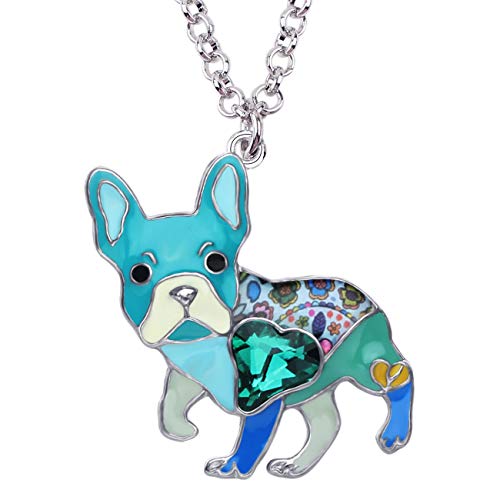 DUOWEI Süße Emaille Französische Bulldogge Halskette Hund Anhänger Schmuck Geschenke für Damen Mädchen Charms (Blau) von DUOWEI