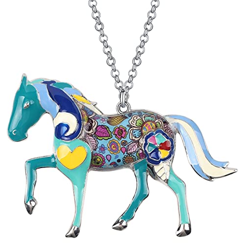 DUOWEI Niedliche Emaille Pferd Halskette Anhänger Charms Pferd Geschenke für Frauen Mädchen Pferdeliebhaber (Ozeanblau) von DUOWEI