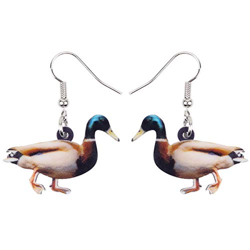 DUOWEI Acryl Nette Mandarin Ente Ohrringe Dangle Ente Schmuck für Frauen Teens Mädchen Charms Geschenke (Braun und Grün) von DUOWEI