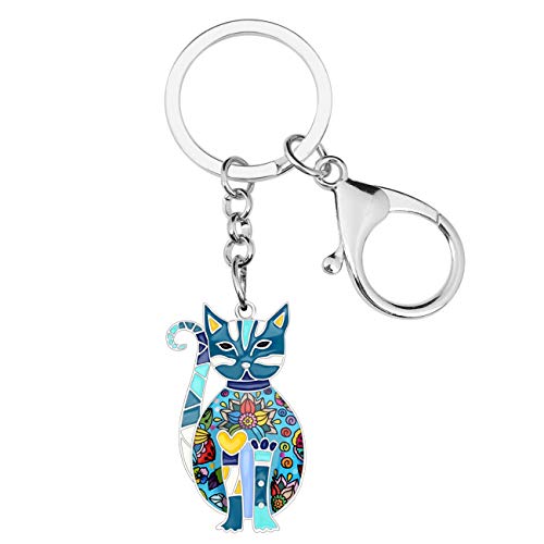 DUOWEI Süße Katze Schlüsselanhänger Schlüsselringe Zierliche Katzen Geschenke für Damen Mädchen Tasche Brieftasche Auto Charms (Navy) von DUOWEI