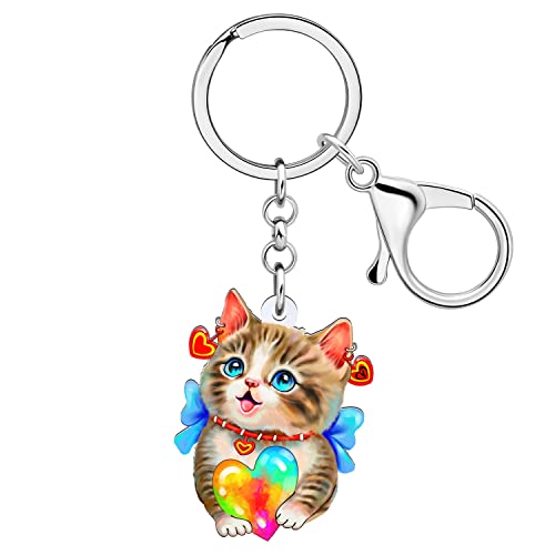 DUOWEI Süße Paar Graue Katze Kätzchen Schlüsselanhänger Acryl Haustier Schlüsselring Handtasche Dekoration für Frauen Teen Girl Charme Geschenk (Katze L) von DUOWEI