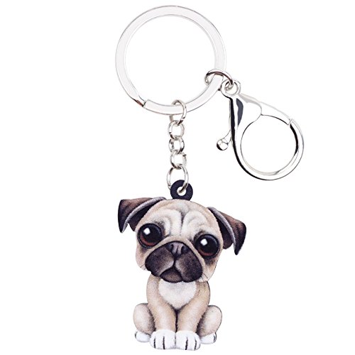 DUOWEI Cute Mops Hund Schlüsselanhänger Acryl Haustiere Schlüsselring Handtasche Dekoration für Frauen Mädchen Charme Geschenke (Grau) von DUOWEI