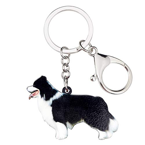 DUOWEI Schwarzer Border Collie Hund Schlüsselanhänger Acryl Süße Welpen Haustiere Schlüsselring Karabinerhaken Charm Geschenk für Frauen Mädchen (Schwarz) von DUOWEI