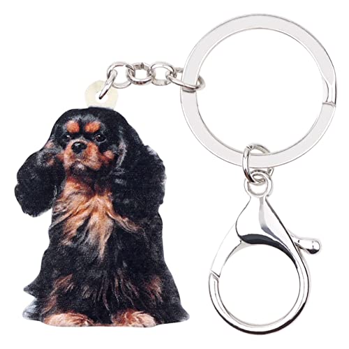 DUOWEI Schwarz Cavalier King Charles Spaniel Schlüsselanhänger Acryl Hund Welpe Haustier Schlüsselring Geldbörse Tasche für Frauen Teen Girl (Ebenholz) von DUOWEI