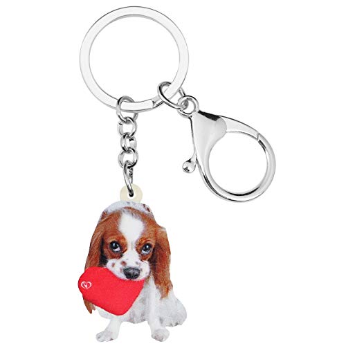 DUOWEI Schwarz Cavalier King Charles Spaniel Schlüsselanhänger Acryl Hund Welpe Haustier Schlüsselring Geldbörse Tasche für Frauen Teen Girl (Rot) von DUOWEI