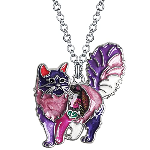 DUOWEI Süß Emaille Katze Halskette Anhänger für Frauen Mädchen Charms Geschenke Kette (Lila 1) von DUOWEI