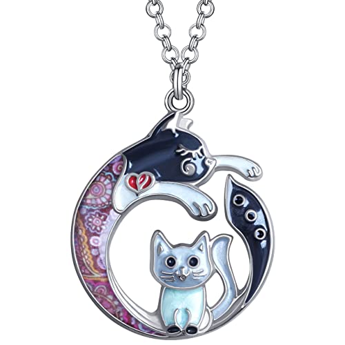 DUOWEI Süß Emaille Katze Halskette Anhänger für Frauen Mädchen Charms Geschenke Kette (Nebel) von DUOWEI