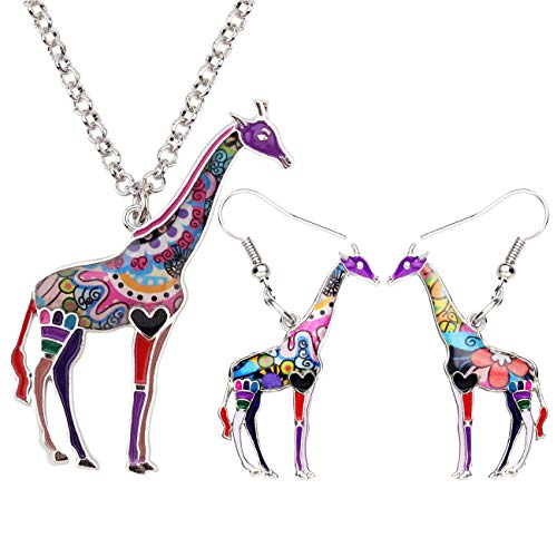 DUOWEI Süß Giraffe Ohrringe Halskette Set für Frauen Mädchen Teenager Charme Giraffen Geschenk (Violett) von DUOWEI