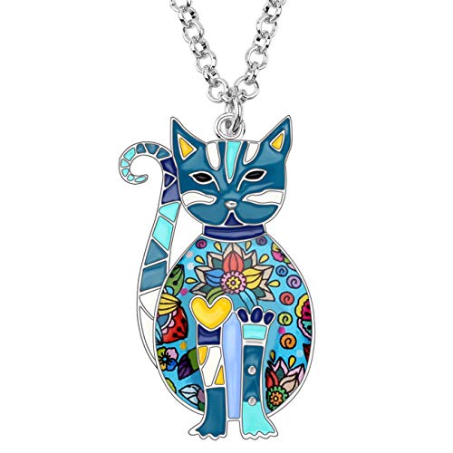 DUOWEI Süß Emaille Katze Halskette Anhänger für Frauen Mädchen Charms Geschenke Kette (MarineBlau) von DUOWEI