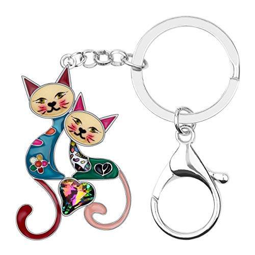 DUOWEI Süße Katze Schlüsselanhänger Schlüsselringe Zierliche Katzen Geschenke für Damen Mädchen Tasche Brieftasche Auto Charms (Iris) von DUOWEI