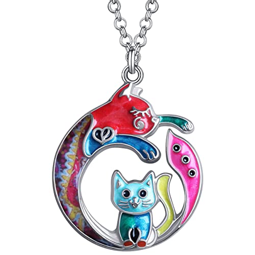 DUOWEI Süß Emaille Katze Halskette Anhänger für Frauen Mädchen Charms Geschenke Kette (Kirsche) von DUOWEI