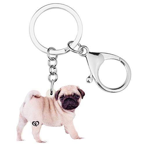DUOWEI Cute Mops Hund Schlüsselanhänger Acryl Haustiere Schlüsselring Handtasche Dekoration für Frauen Mädchen Charme Geschenke (Beige) von DUOWEI