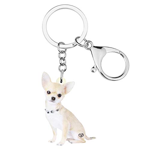 DUOWEI Cute Chihuahua Dog Keychain Acryl Haustier Schlüsselanhänger Schlüssel für Frauen Teenager Mädchen Charme Geschenk (Weiß) von DUOWEI