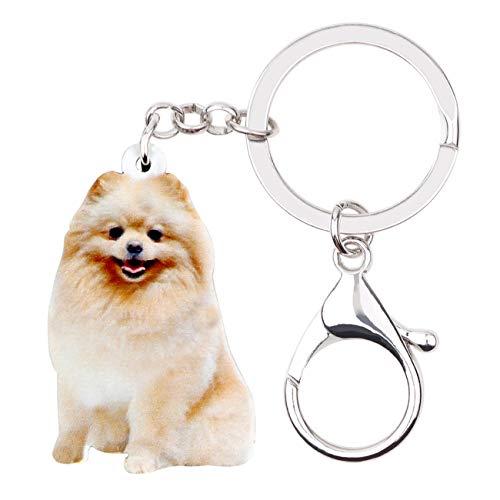 DUOWEI Süß Smile Pomeranian Hund Keychain Acryl Puppy Haustiers Schlüsselring Handtasche Handtasche für Frauen Mädchen Charme Geschenk (Beige) von DUOWEI