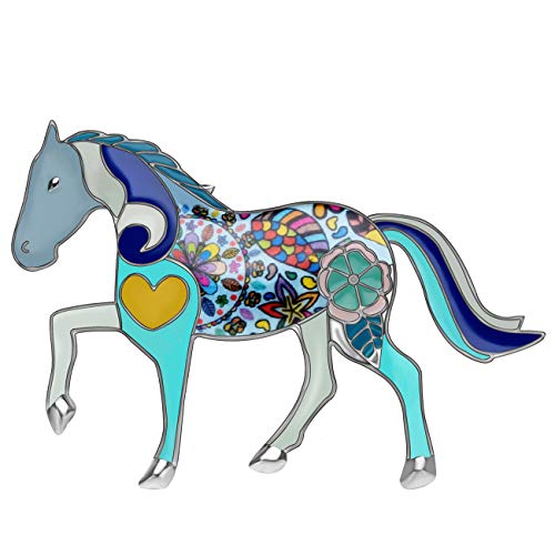 DUOWEI Süße Emaille Herz Pony Pferd Brosche Pins Schal Revers Kleidung Dekoration für Damen Mädchen Schmuck Geschenke (Blau) von DUOWEI