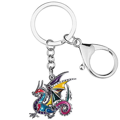 DUOWEI Zierliche Emaille Fliegender Drachen Schlüsselanhänger Dragon Schlüsselring Geldbörse Handtasche Charm Geschenke für Damen Mädchen (Floral) von DUOWEI