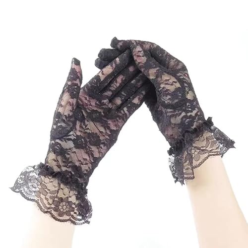 DUOXIN Damen Spitze Handschuhe, Elegant Kurze Frauen Spitze Handschuhe Brauthandschuhe Spitzenhandschuhe Seidenhandschuhe für Hochzeit Party (Schwarz) von DUOXIN