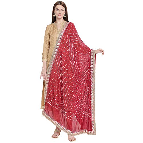 DUPATTA BAZAAR Damen Bandhini Seide Dupatta mit Gotta Patti Bordüre., kastanienbraun, One size von DUPATTA BAZAAR