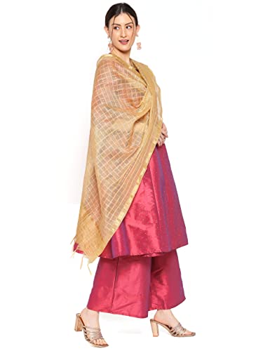 DUPATTA BAZAAR Damen Gold Mischseide Self Check Dupatta (Gold, Frei) von DUPATTA BAZAAR