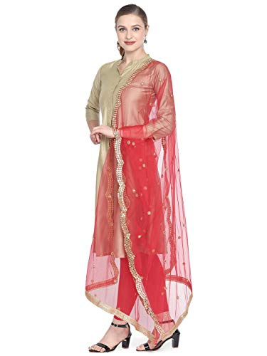 DUPATTA BAZAAR Damen-Netz Dupatta, rot, Einheitsgröße von DUPATTA BAZAAR