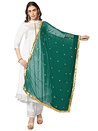 DUPATTA BAZAAR Dupatta aus Chiffon für Damen, mit goldfarbener Butti-Stickerei, Blaugrün von DUPATTA BAZAAR